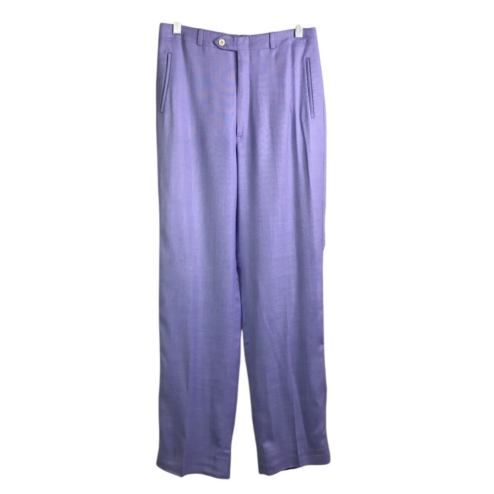 Barry Bricken Pants Womens Sz US 12 Lavender Wool Classic Trouser Pleated‎ Front